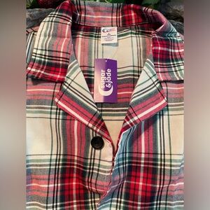 NWT SUGAR & JADE Junior Top w ruffles & long sleeves that has roll tab New Sz L